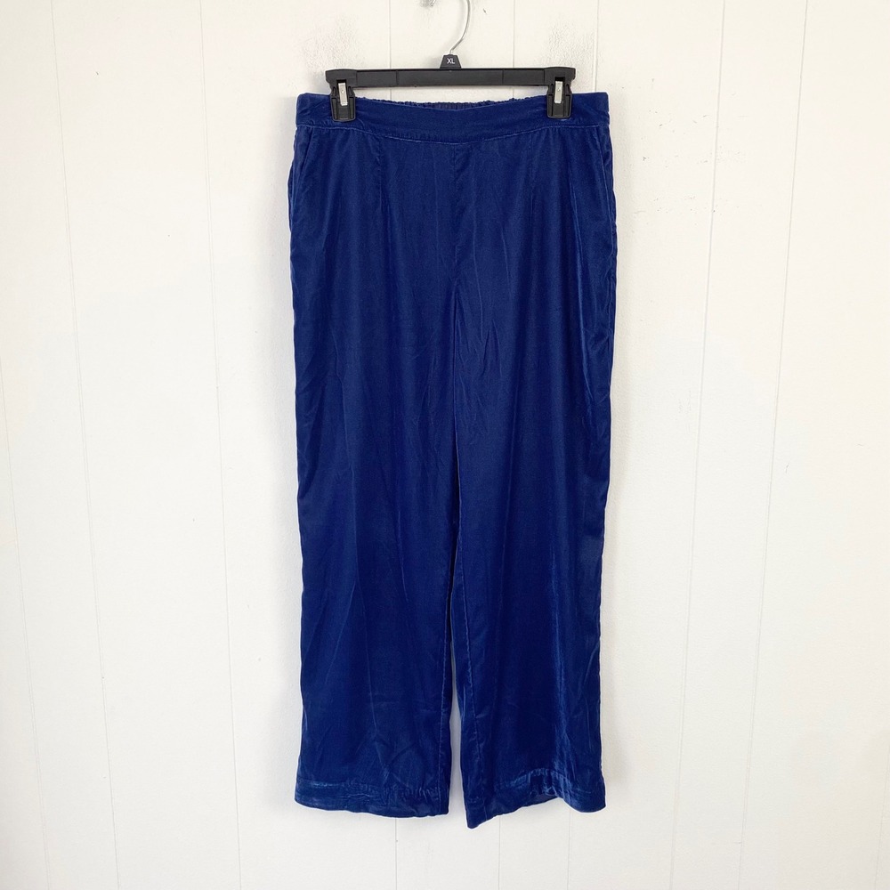 Soft Surroundings Blue Velvet Wide Leg Pull On Pants Petite Small Festive Party
